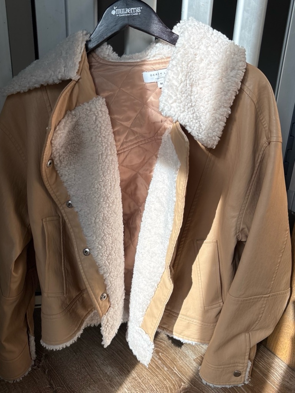 Derek Lam Tan Shearling-Trim Leather Jacket